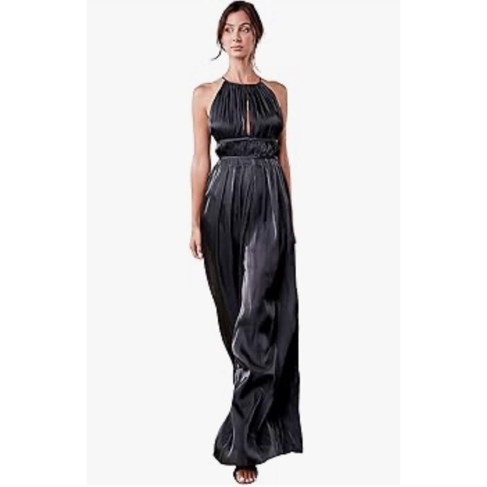 Sugarlips Halter Wide Leg Jumpsuit Metallic Silver Size XL Night Out Glam - Picture 3 of 9